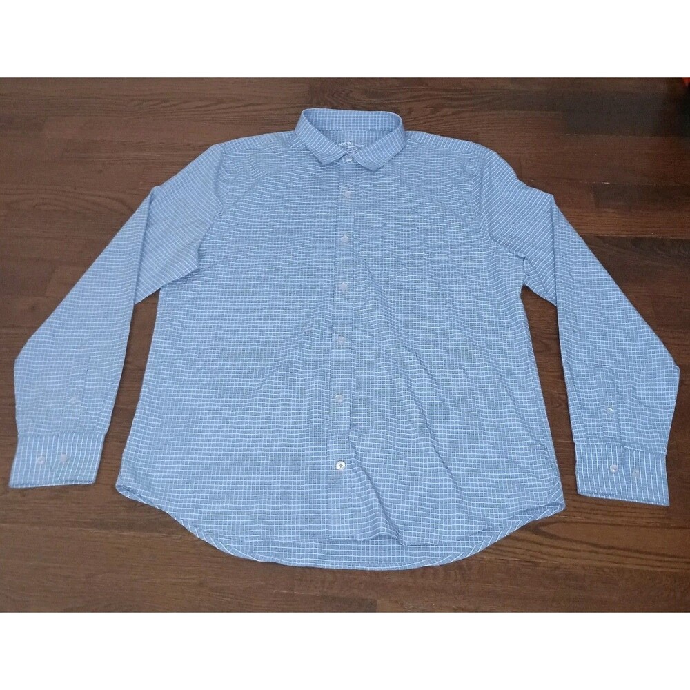 Mack Weldon Shirt Mens Large Blue White Plaid Long Sleeve Polyester Seawool